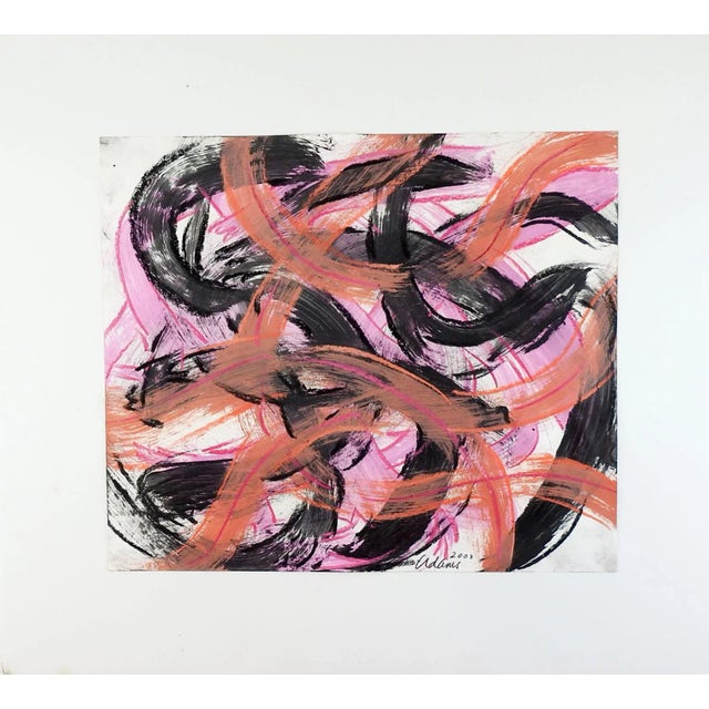 Contemporary Abstract Jerry Adams Pink Salmon & Black Painting on Paper For Sale - Image 3 of 3