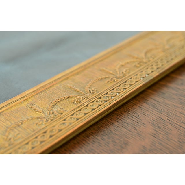 Metal Tiffany Studios New York Adam Pattern Bronze Doré Blotter Ends With Leather Desk Blotter For Sale - Image 7 of 11