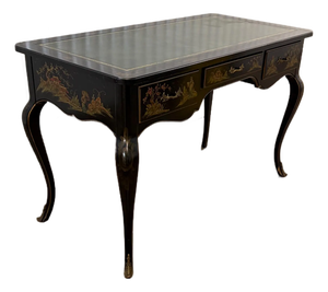 1960s Black Chinoiserie 3 Drawer Louis XV Desk Signed R Davis