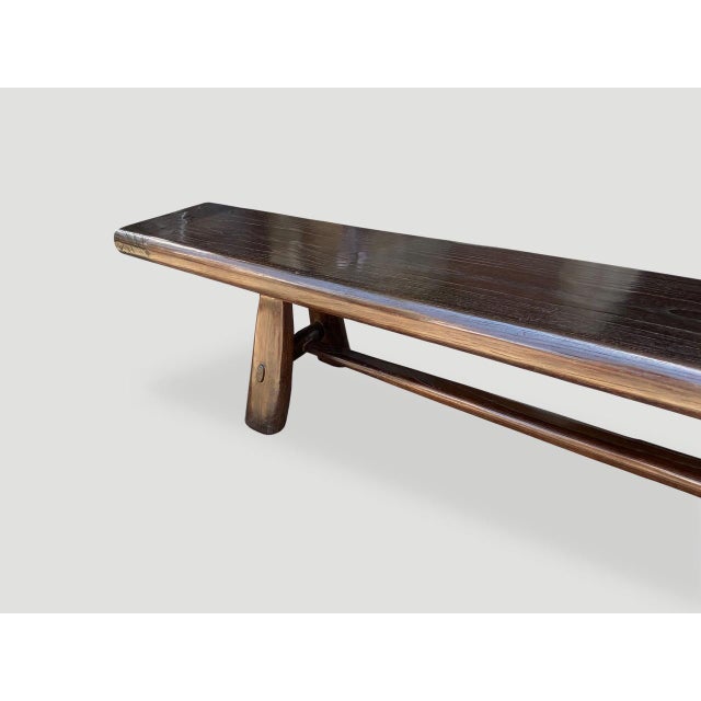 Andrianna Shamaris Midcentury Couture Espresso Stained Teak Wood Long Bench For Sale - Image 4 of 6