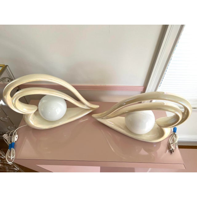 Mid-Century Modern 1980 Ceramic Heart Shaped Table Lamps - a Pair For Sale - Image 3 of 11