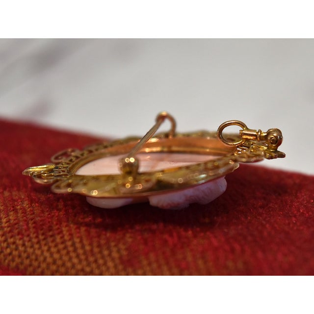 Antique 14k Conch Shell Cameo With Seed Pearls Brooch and Pendant For Sale - Image 12 of 13