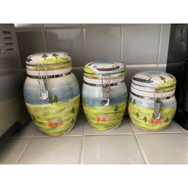 American Kitchen Ceramic Storage Canisters - Set of Three For Sale - Image 3 of 14