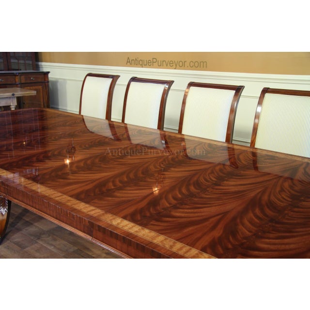 2020s Extra Long 88" to 160" Dining Table With Flame Mahogany and Satinwood Banded Inlay by AntiquePurveyor For Sale - Image 5 of 11