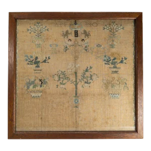 19th Century English Folk Art Americana Needlework Family Tree From 1820