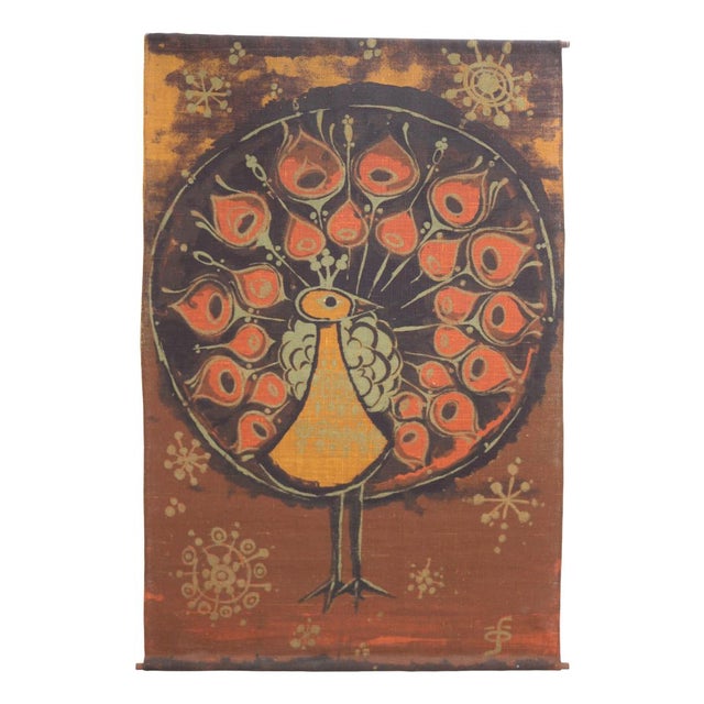 1960s Danish Peacock Wall Tapestry by Hans J. Schöbel for Södahl, 1960s For Sale - Image 5 of 5