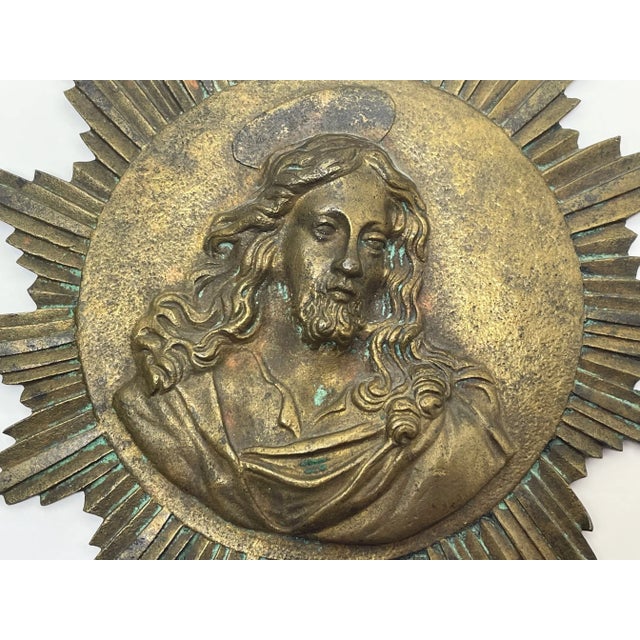 Metal 19th Century French Brass Religious Jesus Sunburst Icon For Sale - Image 7 of 11