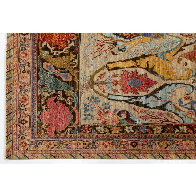 8x10 Vibrant Modern Bidjar Style Abstract Floral Wool Area Rug in Beige For Sale - Image 9 of 11