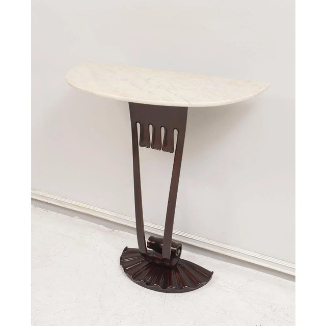 2010s Mahogany Art Deco Style Consoles With Marble Tops - a Pair For Sale - Image 5 of 11