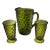 1960s Indiana Whitehall Glass Avocado Green Cubist Pattern Set Pitcher and Two Glasses For Sale