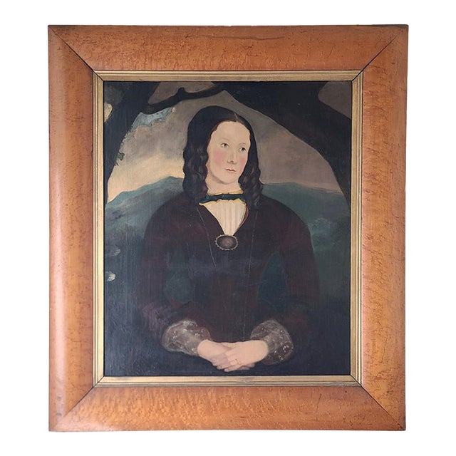 Antique 19th C. Oil Painting Folk Art Portrait in the Style of William Matthew Prior For Sale