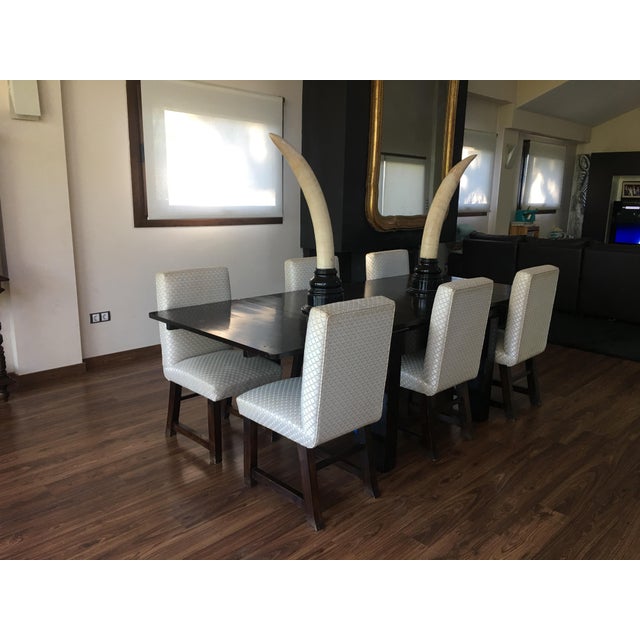 About Set of Six Art Deco dining chairs with new upholstery by Lizzo, Italy. Details PRODUCTION TIME Available Now OF THE...