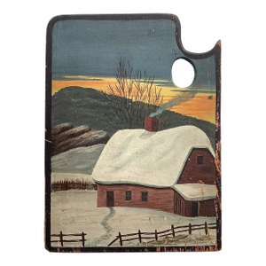 Antique Painted Palette With House in the Snow
