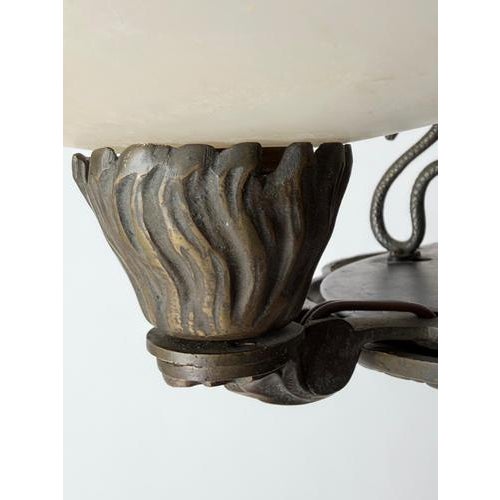 Antique Renaissance Revival Bronze and Alabaster Chandelier with Serpent Details, 1900 For Sale - Image 17 of 18