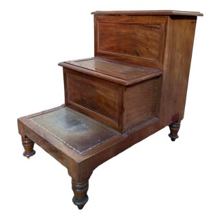 Library Staircase in Mahogany and Leather, 1950s For Sale