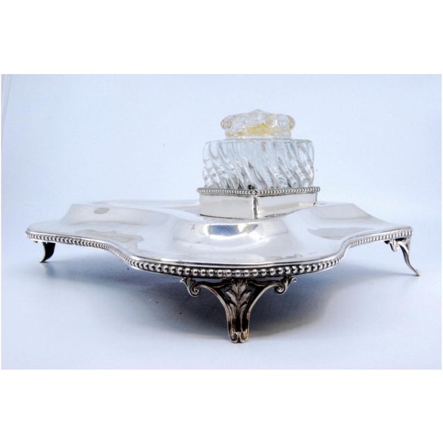 Silver Silver Inkwell with Pearly Frieze Base and Glass Tank For Sale - Image 8 of 10