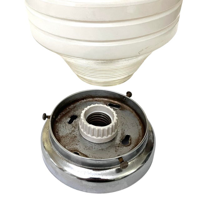Art Deco 1940s American Art Deco Flush Mount Glass Shade Fixture With Chrome Finish Collar For Sale - Image 3 of 7