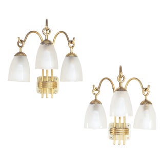 Brass Wall Light with Glass Elements, 1960s, Set of 2 For Sale