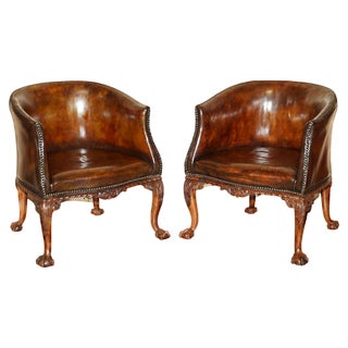 Set of Antique Carved Claw & Ball Tub Armchairs in the style of Thomas Chippendale, 1880 For Sale