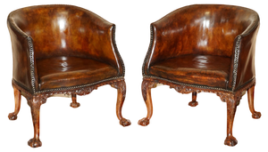 Set of Antique Carved Claw & Ball Tub Armchairs in the style of Thomas Chippendale, 1880