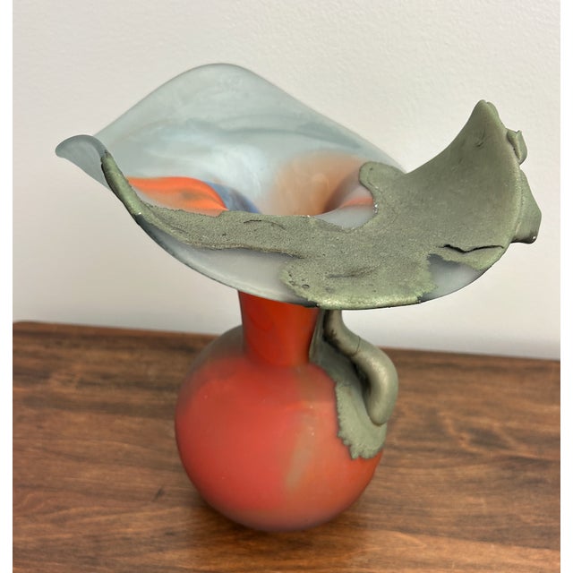 F. Silviy Signed Italian Art Glass Vase – Sculptural Pâte De Verre & Patinated Metal – Attributed to Murano, Venice Italy – 20th Century For Sale - Image 15 of 15