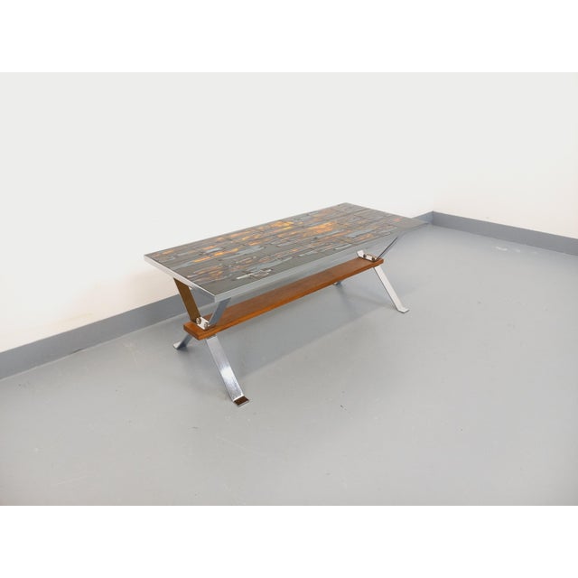 Vintage Coffee Table in Ceramic, Chrome Metal and Wood, 1960s For Sale - Image 13 of 18