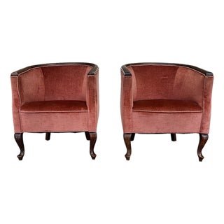 1930s Danish Deco Barrel Club Chairs - A Pair For Sale
