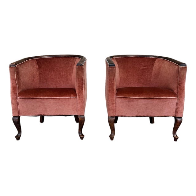 1930s Danish Deco Barrel Club Chairs - A Pair For Sale