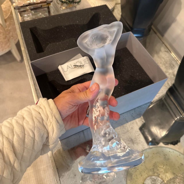 Lalique Lalique France “Arms Up Acrobat” Frosted Crystal Sculpture With Original Box For Sale - Image 4 of 15