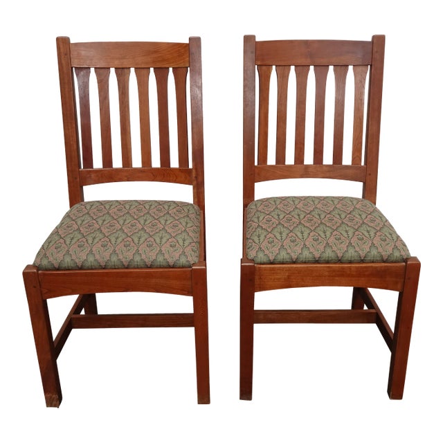 Pair of Vintage L. & J. G. Stickley Mission Cherry Wood Side Chairs For Sale