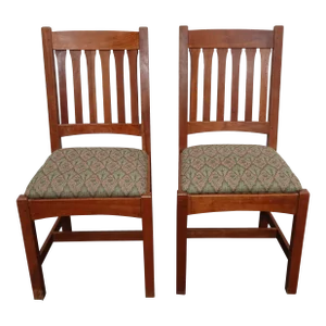 Pair of Vintage L. & J. G. Stickley Mission Cherry Wood Side Chairs