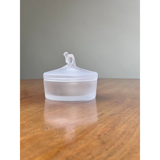 Traditional Vintage Lalique France Ballerina Frosted Crystal Covered Powder Box For Sale - Image 3 of 12
