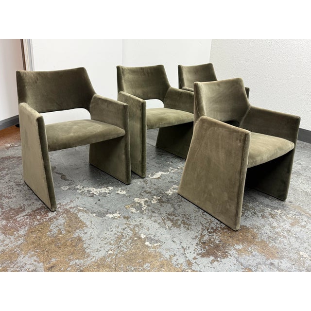 Contemporary Caleb Zipperer for Cb2 Foley Olive Green Velvet Dining Armchairs, Set of Four For Sale - Image 3 of 12