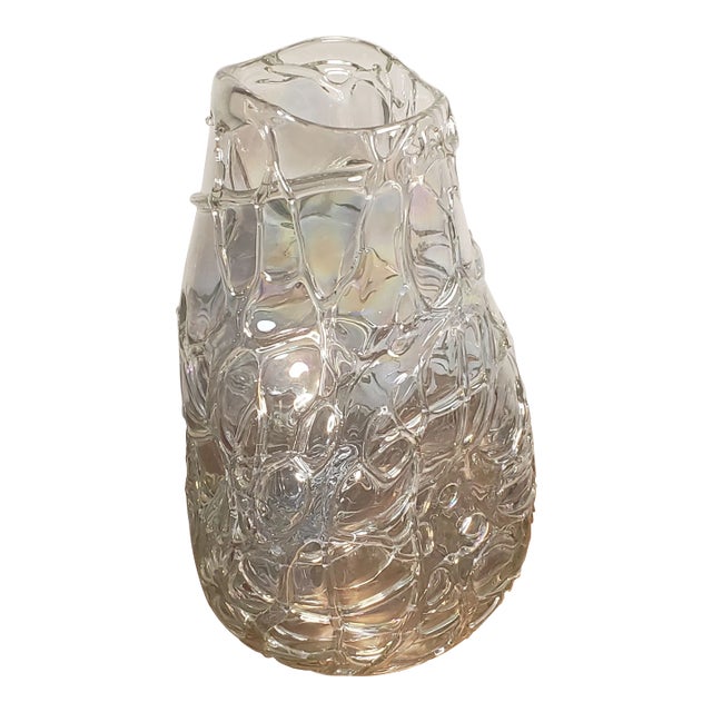 Large 1980s Abstract Hand-Blown Art Glass Vase For Sale