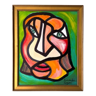 Picasso Style Cubist Portrait, Signed Jennifer D. For Sale