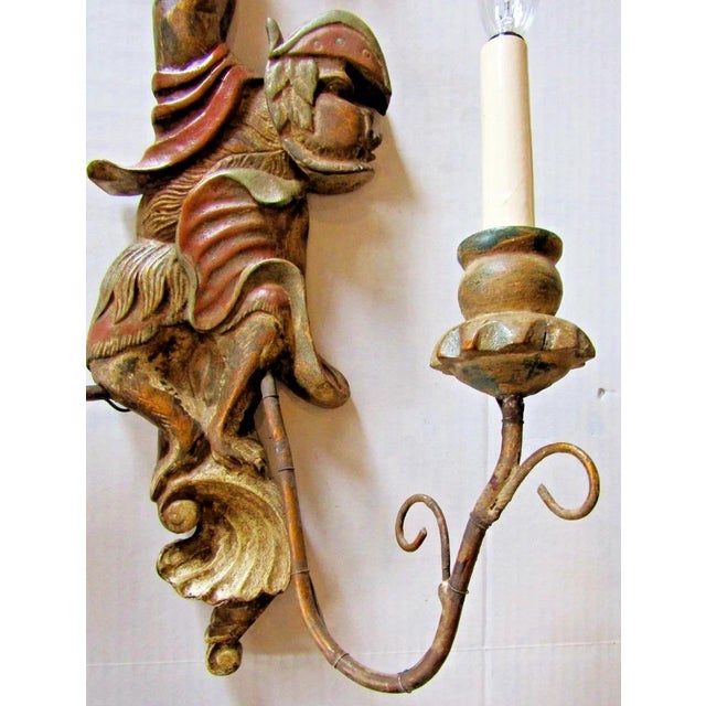 1920s Polychrome Hand Carved Wood and Iron Monkey Wall Sconces - a Pair For Sale - Image 10 of 17