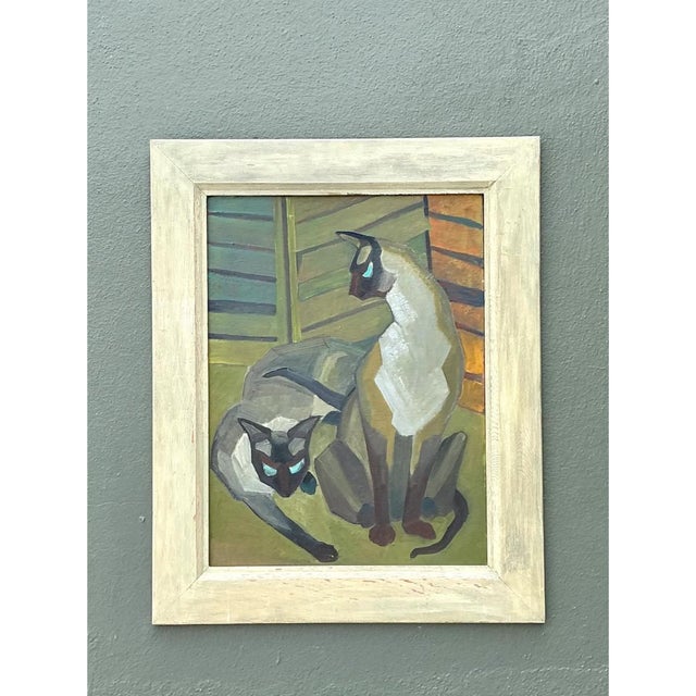 Vintage Figurative Cat Oil Painting on Canvas For Sale - Image 9 of 12