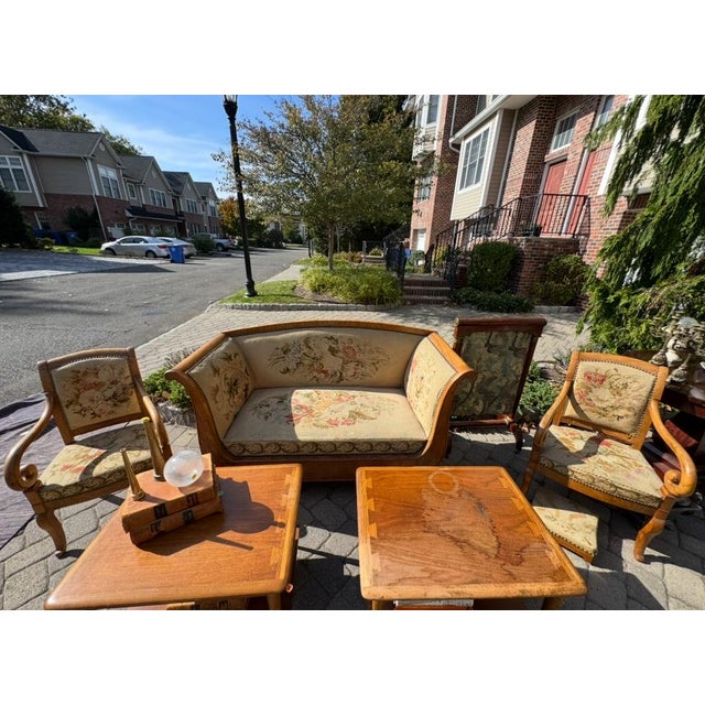 * Part of a Suite of 4 Pieces! Early 19th Century Classic Charles X French Biedermeier Settee With Needlepoint Upholstery For Sale - Image 4 of 11