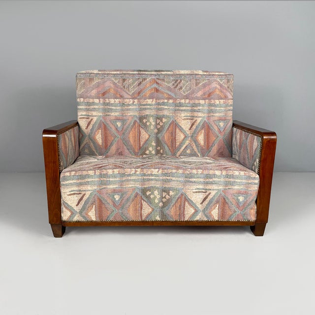 Art Deco Italian Sofa in Fabric with Geometric Pattern and Wood, 1930s For Sale - Image 16 of 16