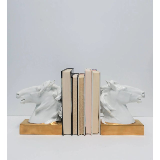 Horse Head and Mane Bookends or Decorative Object Sculptures White and Gold Porcelain, Pair For Sale - Image 4 of 13