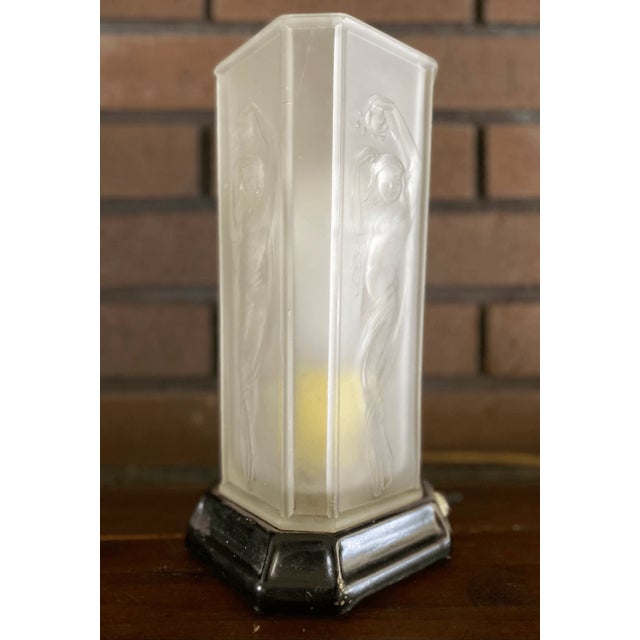Art Deco Vintage Tiffin #16265 Art Deco Nude Lady Dancing Glass Torchiere Lamp With Embos For Sale - Image 3 of 8