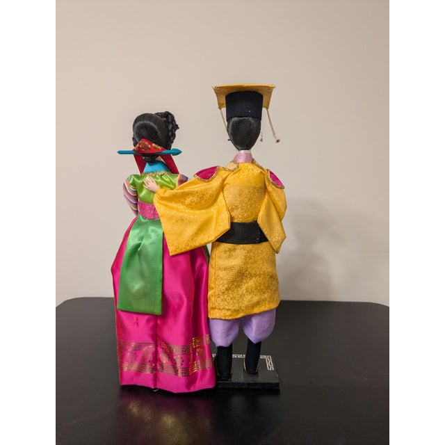 Vintage Korean Wedding Dolls in Glass & Wooden Case For Sale - Image 9 of 10