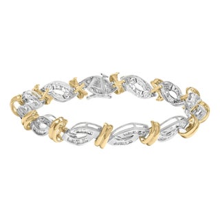 14k Two Toned Gold 2.00 Cttw Diamond Bypass and Swirl Link Bracelet (H-I Color, SI1-SI2 Clarity) - 7" Inches For Sale