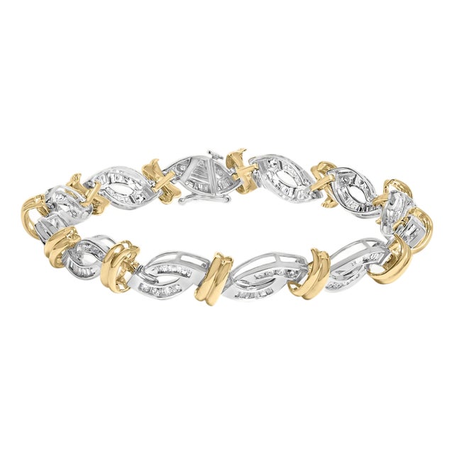 14k Two Toned Gold 2.00 Cttw Diamond Bypass and Swirl Link Bracelet (H-I Color, SI1-SI2 Clarity) - 7" Inches For Sale