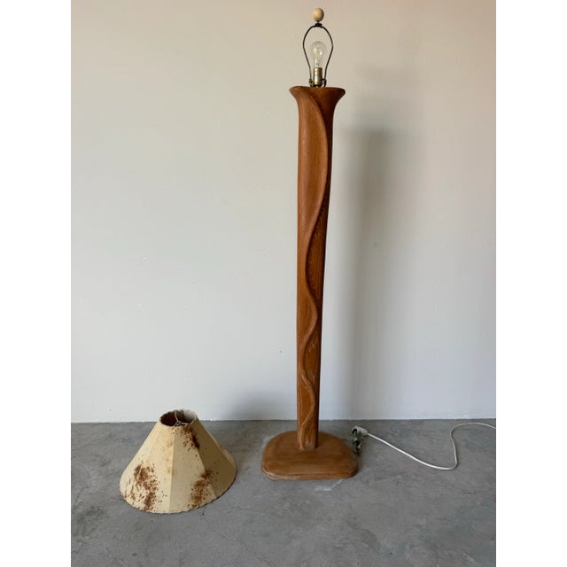 Yasha Heifetz Organic Biomorphic Carved Oak Sculptural Floor Lamp With Original - Sold For Sale - Image 4 of 12