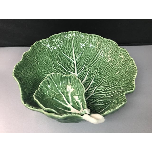 MidCentury Portuguese Green "Cabbage Leaf" Chip & Dip or Crudité