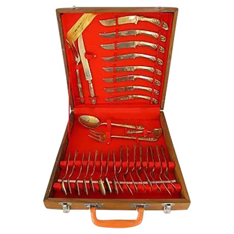 Midcentury Asian Flatware Set with Box For Sale