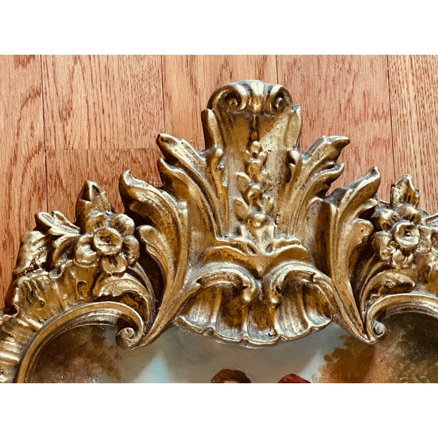 Wood Vintage Rococo Gilt Wood Wall Mirror With Painted Pastoral Scene For Sale - Image 7 of 13