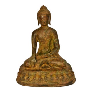 Large Antique Bronze Buddha Shakyamuni on Double Lotus For Sale