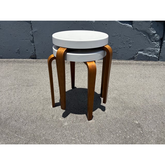 Pair of Thonet Bentwood and Bakelite Stacking Stools, Mid Century Modern For Sale - Image 13 of 15